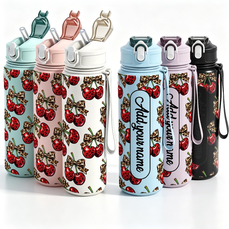 Sports Water Bottle Insulated - 개인 맞춤형 25온스 대용량 체리 디자인의