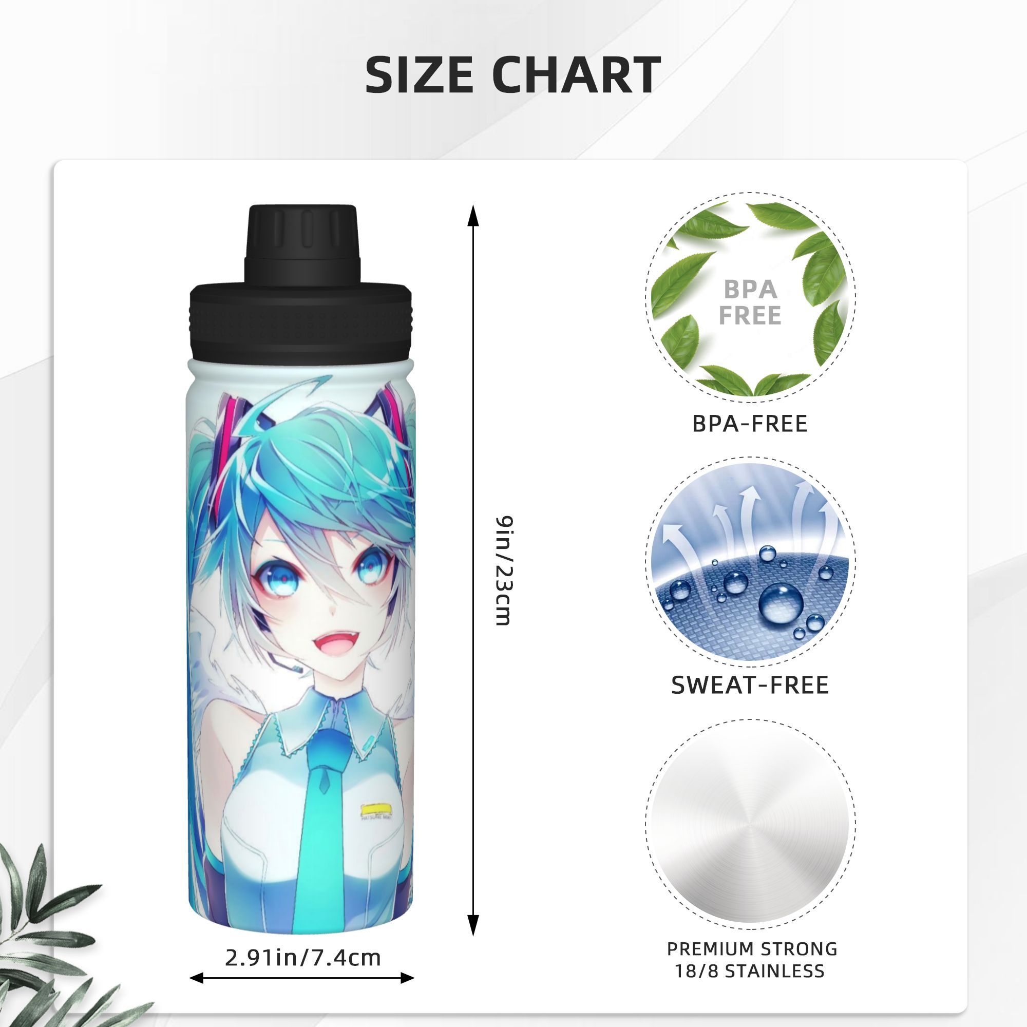 애니메이션 ‘하츠네 미쿠’ 디자인의 18온스 스포츠용  - Sports Water Bottle Insulated 리뷰 및 가격